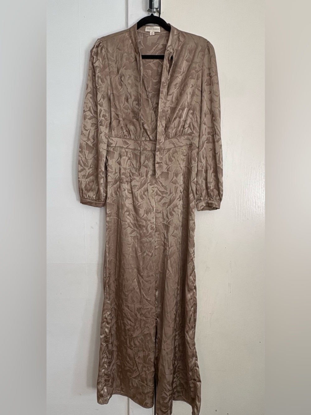 Honey Punch Taupe Textured Long-Sleeve Maxi Jumpsuit PantSuit